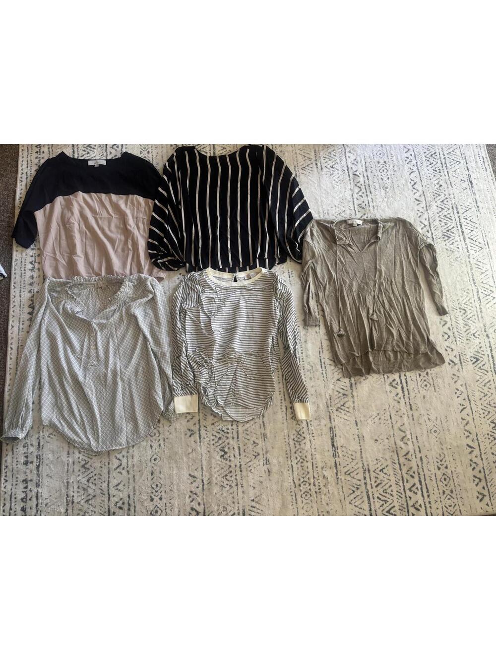 LOFT Petite Black and Cream Striped Long Sleeve Top Size XXSP